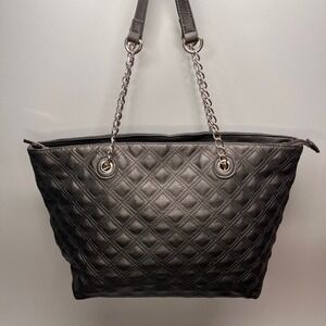 Charcoal Grey Quilted Tote Bag Chain Strap Zip Top Shoulder Bag